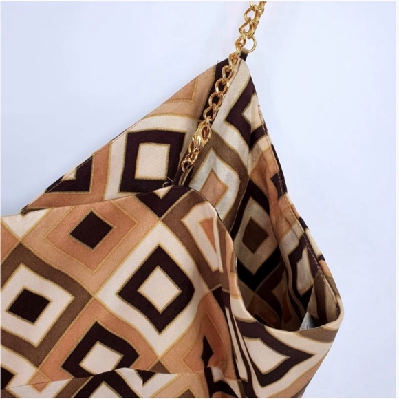 Shoshanna Silk Geometric Slip Dress 8 Gold Chain Strap Y2K 90s Mini Retro - Picture 8 of 12